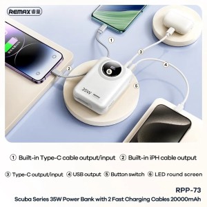 پاوربانک ریمکس 20000 میلی آمپر مدل Power Bank Remax Rpp-73