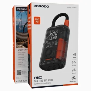 پمپ باد شارژی  60وات  پرودو  مدل Porodo Vyrox Car Tire Inflator with Real-Time Pressure Display PDGA05BK