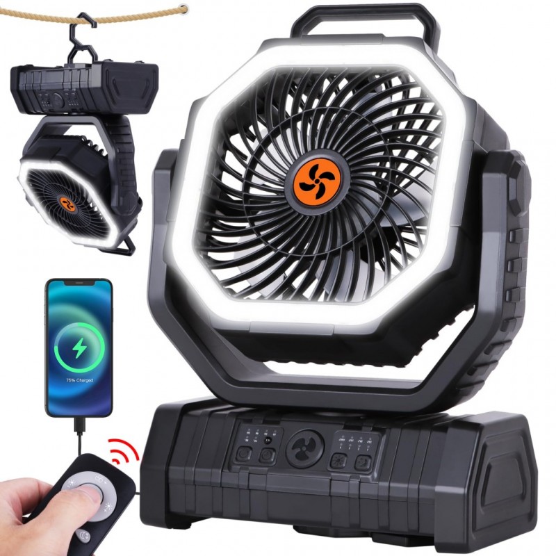 پنکه کمپینگ باتری دار با چراغ  Battery powered camping fan with light