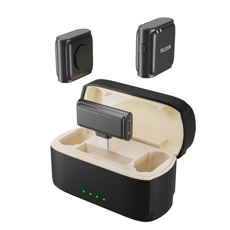 میکروفون بی‌سیم یقه‌ای TELESIN مدل P5-MCP-01 با برد ۲۰۰ متر و کاهش نویز – مناسب برای موبایل، دوربین و لپ‌تاپ