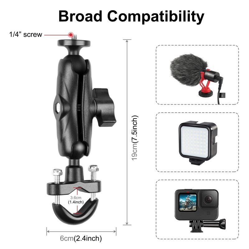 پایه نگهدارنده U-Bolt PULUZ برای نصب روی فرمان موتور سیکلت – مناسب GoPro، Insta360، DJI Osmo و سایر دوربین‌های اکشن