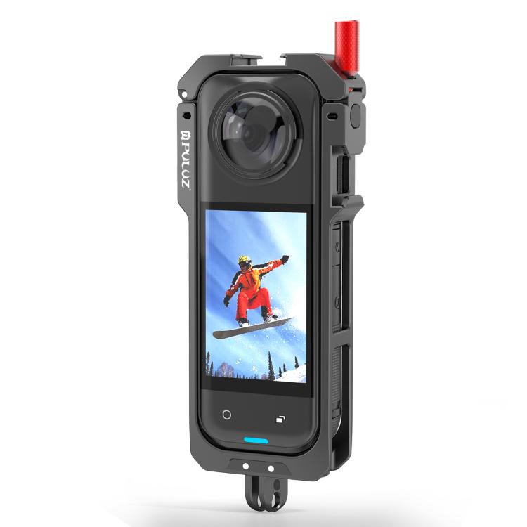 قاب محافظ فلزی Insta360 X5 برند PULUZ به همراه درپوش لنز | محافظ مقاوم مشکی برای دوربین X5