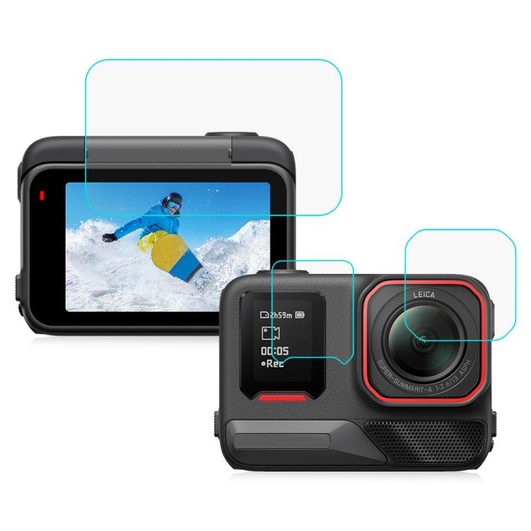 محافظ صفحه نمایش و لنز 3 در 1  برای Insta360 Ace Pro 2 برند پولوز مدل PU711T| گلس نمایشگر جلو، نمایشگر عقب و لنز