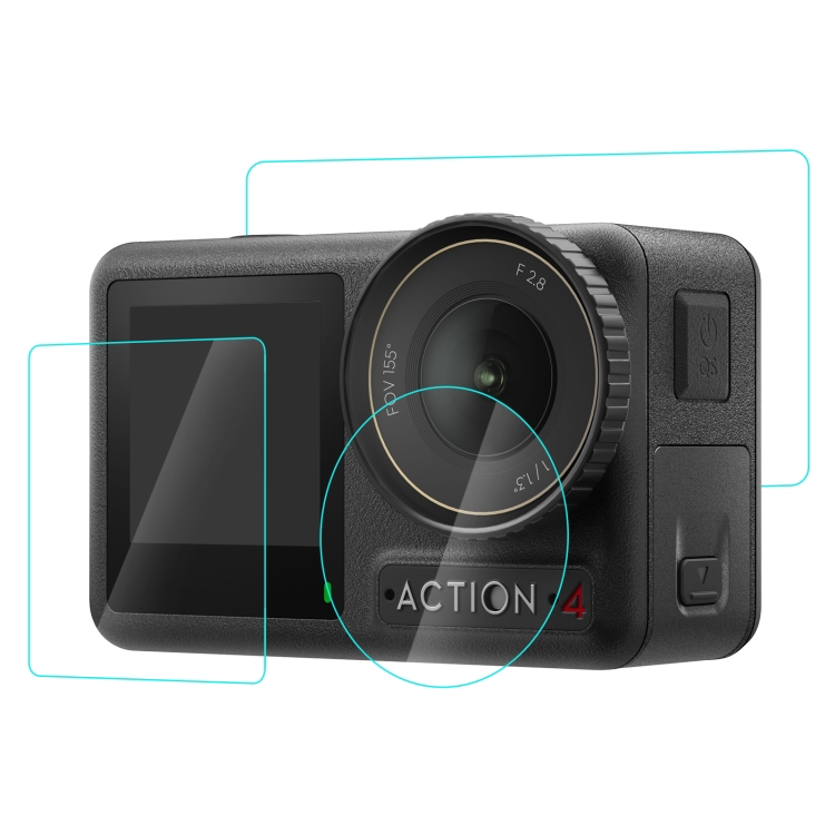 محافظ لنز و صفحه‌نمایش جلو و عقب DJI Osmo Action 4 پولوز مدل PU953T | شیشه سکوریت سه‌تکه شفاف