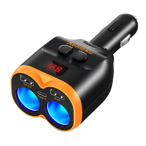 شارژر ماشین با آداپتورفندکی 2 سوکتي 12/24 با پورت TYPE-C AEMEKU
