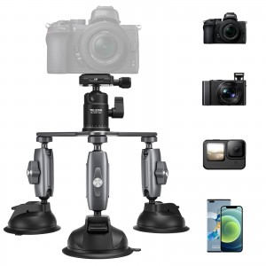 پایه ساکشن کاپ سه‌گانه TELESIN مدل TE-TSB-001 – نگهدارنده قدرتمند دوربین DSLR با بدنه آلومینیومی و سر توپ منعطف