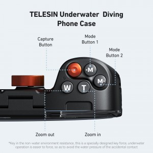 نمای جلویی کاور TELESIN P4-WTP-06 با دکمه‌های کنترل