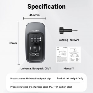 گیره کوله پشتی ۳۶۰ درجه TELESIN – گیره چرخشی حرفه‌ای برای دوربین‌های اکشن مدل GP-JFM-002