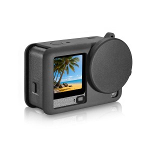 کاور سیلیکونی DJI Osmo Action 6 پولوز مدل PU1076B مشکی | محافظ لنز، بدنه و بند مچی
