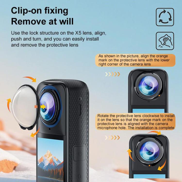 نمای نزدیک از محافظ لنز Insta360 X5 PULUZ شفاف و مقاوم