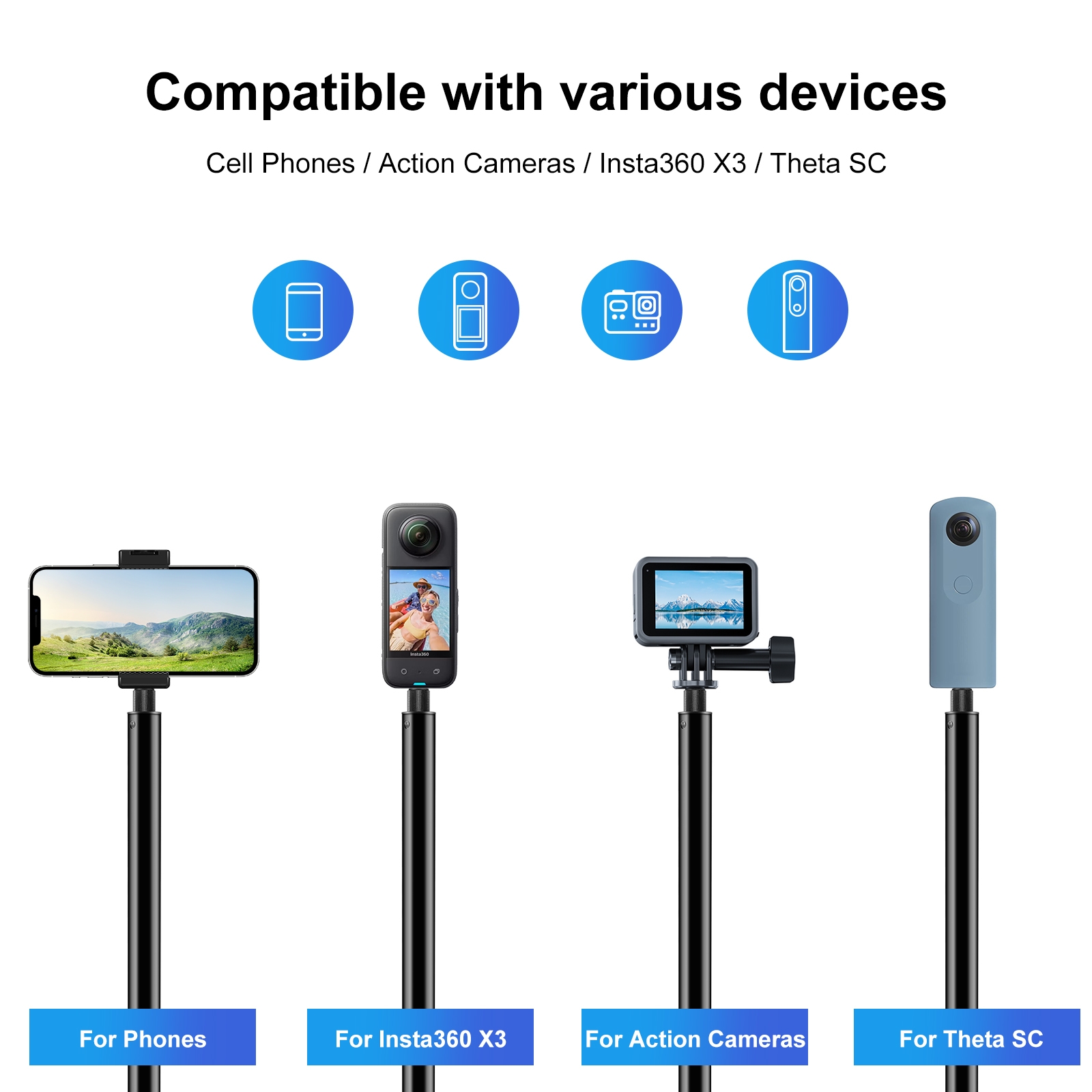 مونوپاد ۳ متری PULUZ مدل PU642B مخصوص دوربین‌های Insta360 – هیپو اسپورت