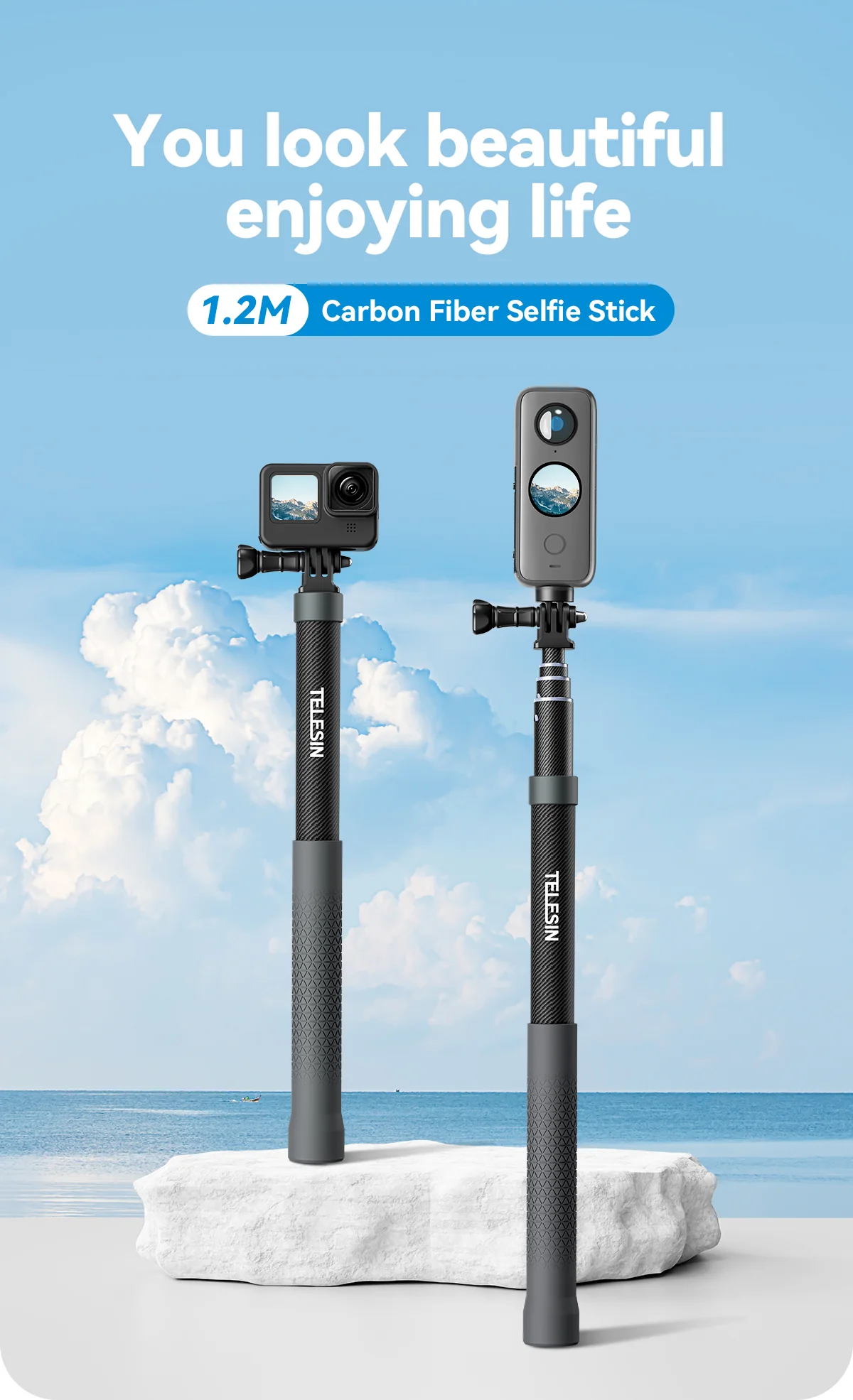 مونوپاد فیبر کربنی نامرئی PULUZ مخصوص دوربین Insta360 X5