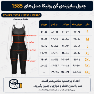 جدول راهنمای سایز گن لیپوماتیک و تزریق چربی باسن رونیکا مدل 1585B