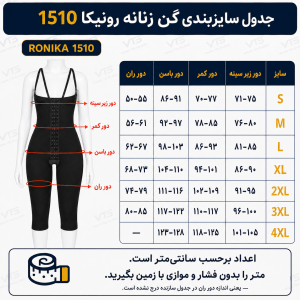 جدول راهنمای سایز گن شلوارکی رونیکا مدل 1510