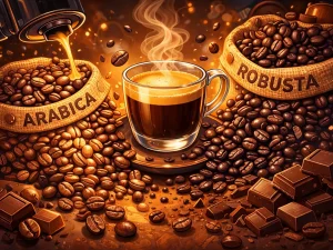 بهترین ترکیب عربیکا و روبوستا برای کرمای بیشتر و طعم شکلاتی | راهنمای کامل انتخاب بلِند حرفه‌ای قهوه