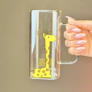 لیوان پیرکس دسته دار طرح حیوانات طرح گربه شیر زرافه