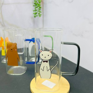 لیوان پیرکس دسته دار طرح حیوانات طرح گربه شیر زرافه