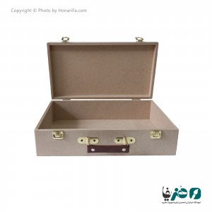 چمدان چوبی قفل دار دسته چرمی 53x36x10 سانتی متری