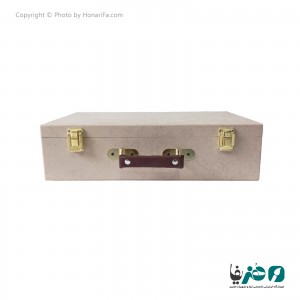 چمدان چوبی قفل دار دسته چرمی 38x21x10 سانتی متری