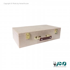 چمدان چوبی قفل دار دسته چرمی 38x21x10 سانتی متری