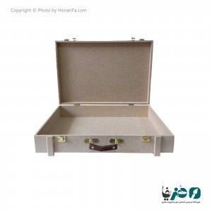 چمدان چوبی قفل دار دسته چرمی 36x53x10 سانتی متری