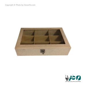 جعبه چوبی پذیرایی مدل 9 خانه درب شیشه ای 20x30 سانتی متری