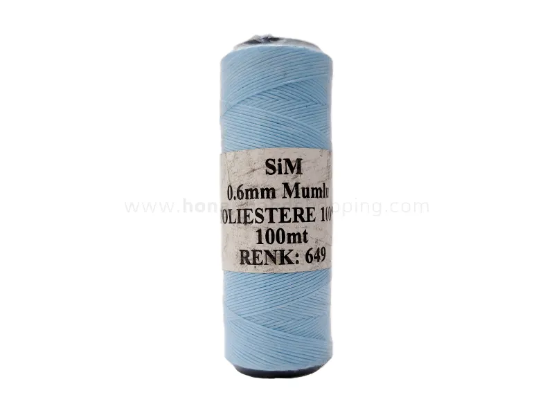 دوک نخ موم دار سیم (SIM) سایز 0.6 رنگ آبی روشن (100 متری)