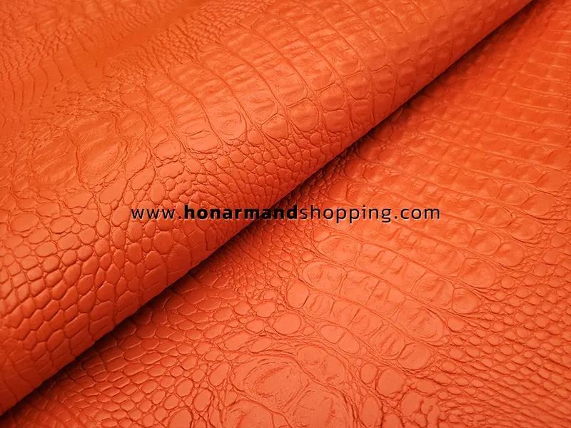 چرم طبیعی گاوی طرح کروکو رنگ نارنجی