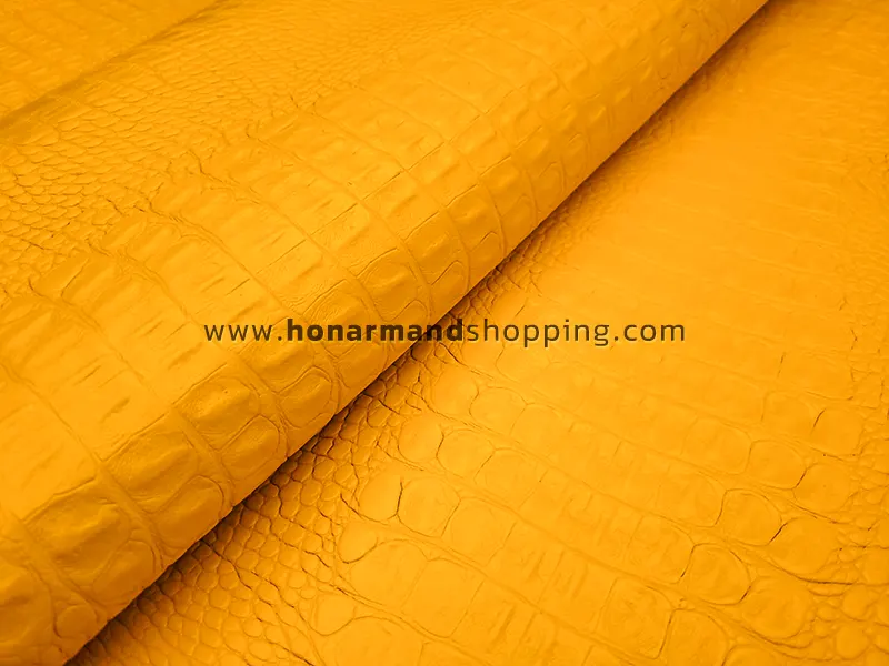چرم طبیعی گاوی طرح کروکو رنگ زرد