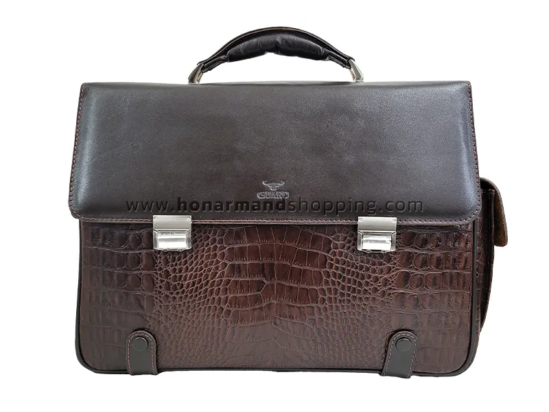 کیف اداری تمام چرم مدل بغل جیب دار رنگ قهوه ای