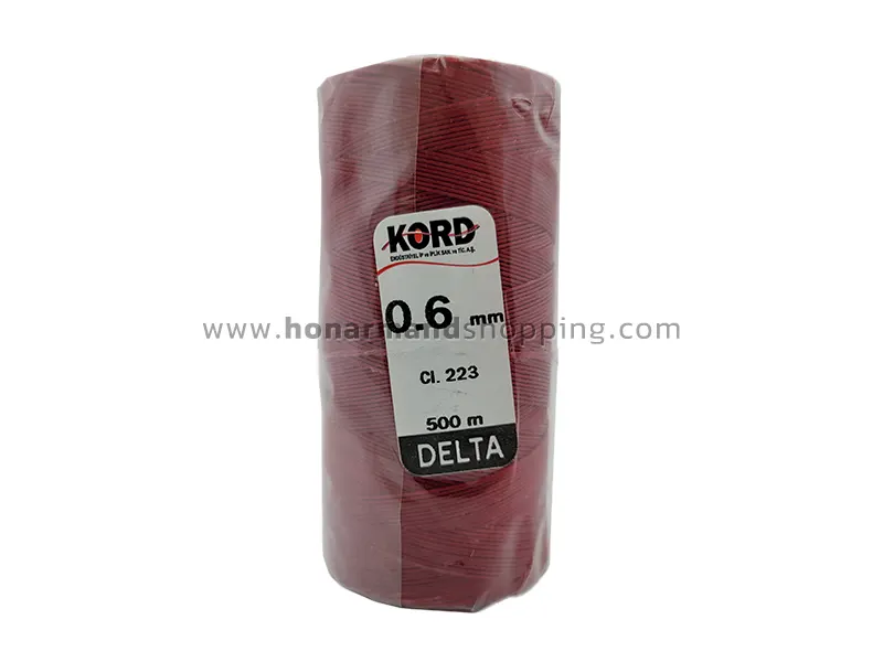 دوک نخ موم دار کورد (KORD) سایز 0.6 رنگ زرشکی کد 223