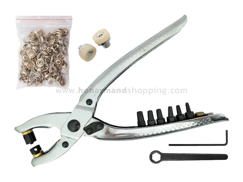 انبر 3 کاره پانچ، پرچ و منگنه زن به همراه منگنه S42 و پرچ دکمه نوزاد