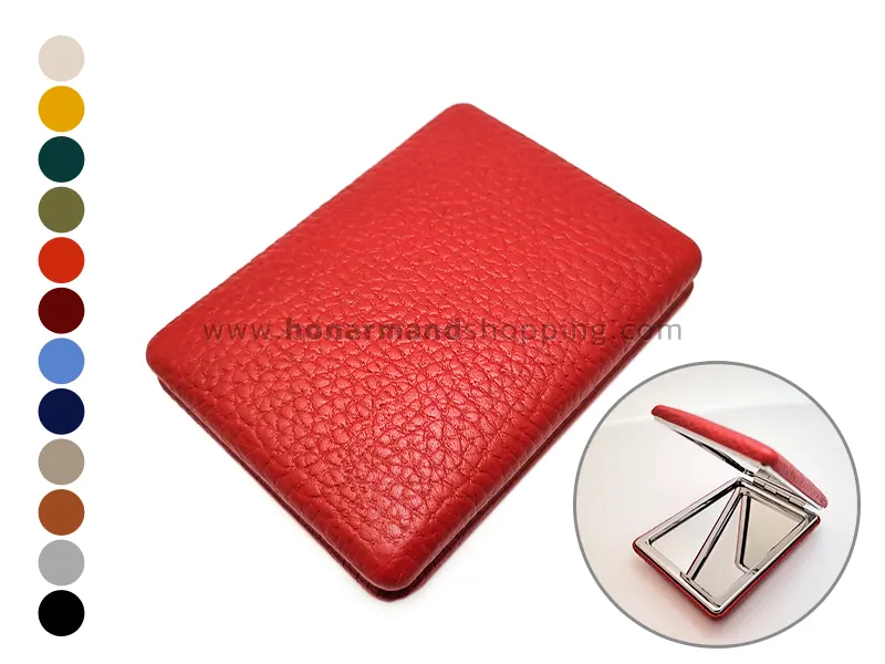 آینه جیبی تاشو روکش چرم طبیعی