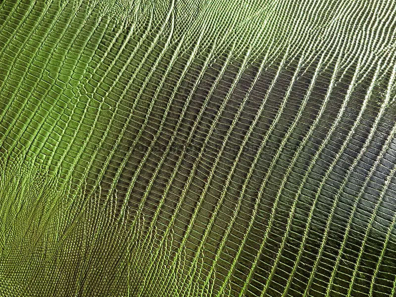 چرم گاوی طرح لیزارد رنگ سبز لجنی