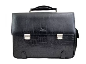 کیف اداری تمام چرم مدل بغل جیب دار رنگ مشکی