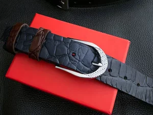 کمربند چرم طبیعی گاومیش سایز 3.5 رنگ سرمه ای