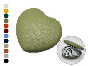 آینه جیبی تاشو طرح قلبی روکش چرم طبیعی