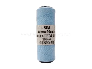 دوک نخ موم دار سیم (SIM) سایز 0.6 رنگ آبی روشن (100 متری)