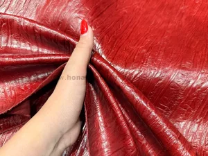 چرم گاوی طرح پوست درختی رنگ زرشکی (چرم خاوران)