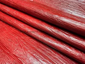 چرم گاوی طرح پوست درختی رنگ زرشکی (چرم خاوران)