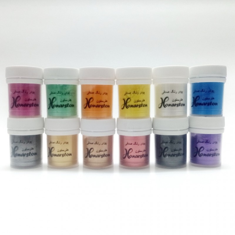 پودر رنگ رزین مدل صدفی بسته 12 رنگ حجم 18 میل
