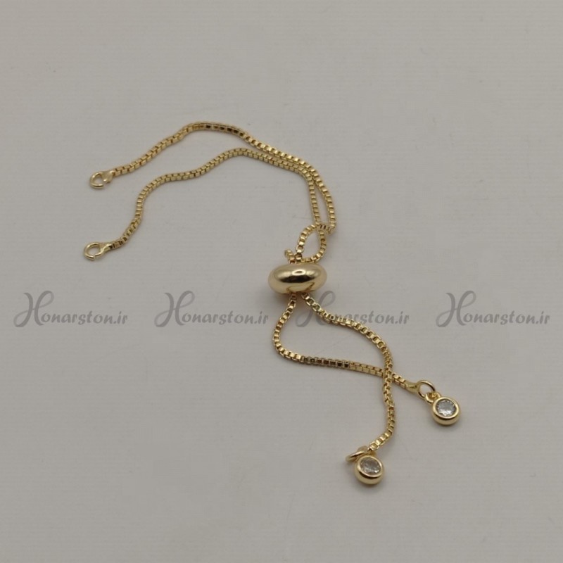 زنجیر دستبند آسانسوری  طلایی نگین دار