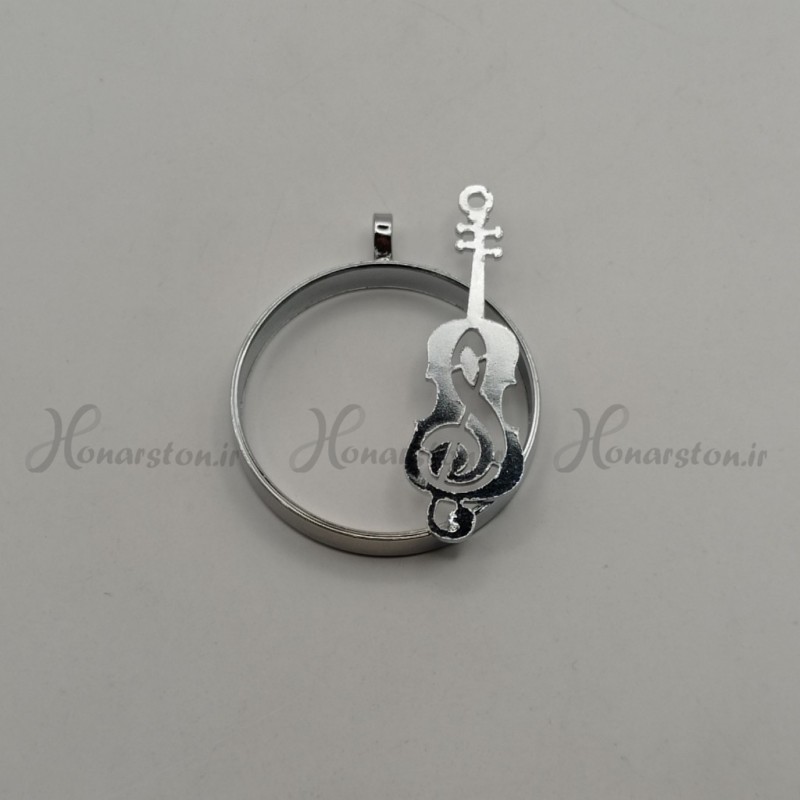 قاب فلزی رزین مدل دایره نقره ای طرح گیتار