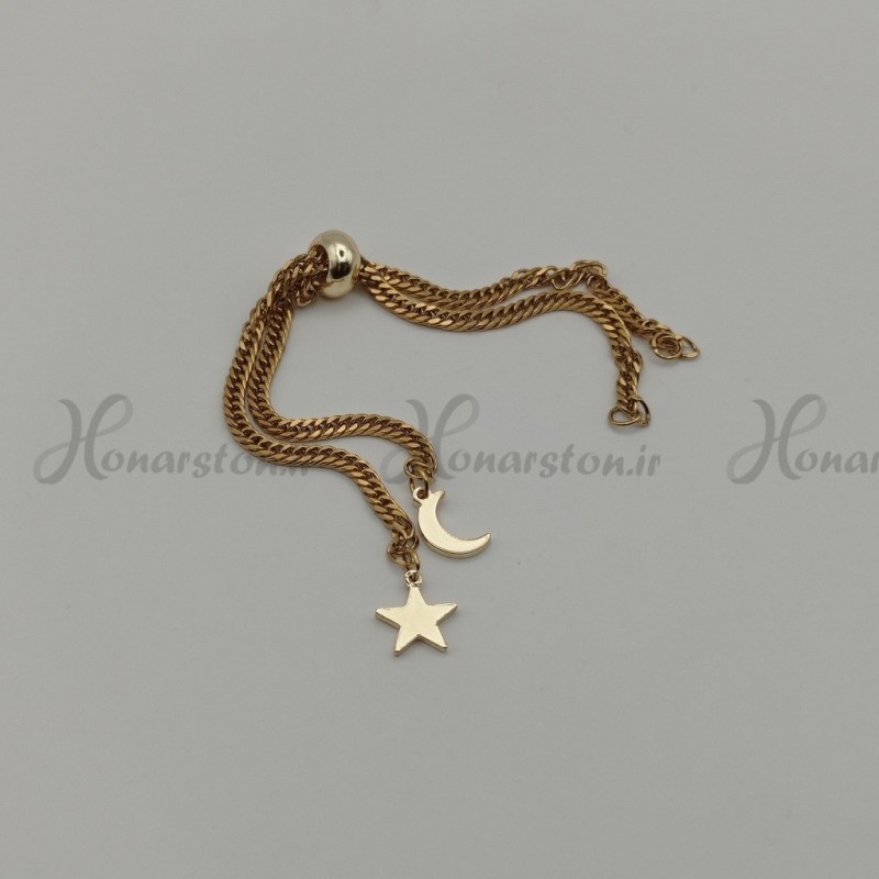 زنجیر دستبند آسانسوری طلایی طرح ستاره و ماه