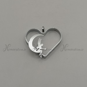 قاب فلزی رزین مدل قلب نقره ای طرح فرشته وماه