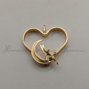 قاب فلزی رزین مدل قلب طلایی طرح فرشته وماه