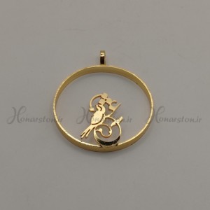 قاب فلزی رزین مدل دایره طلایی طرح پرنده عشق