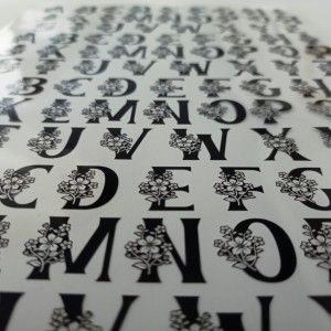 طلق رزین طرح حروف لاتین گلدار رنگ مشکی