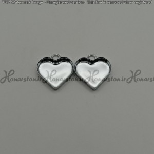 قاب فلزی رزین مدل گوشواره طرح قلب نقره ای کفه دار سایز 1.5 سانت