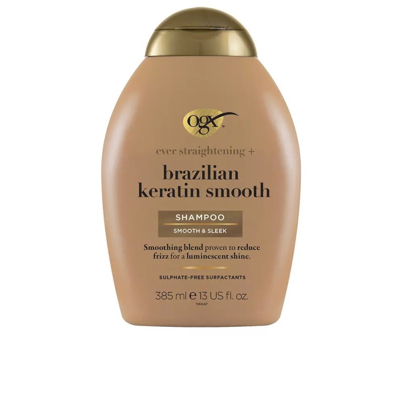 شامپو کراتین برزیلی اوجی ایکس OGX حجم 385 میل  بدون سولفات، صاف کننده قوی مو